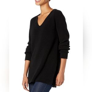 New Black Cotton V Neck Sweater Chunky Oversized Women's‎ Size M